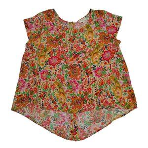 Cynthia Rowley Womens Floral Paisley Blouse 1X Button Back Lightweight Rayon Top
